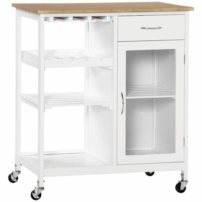 Rolling Kitchen Island with Storage, Wine Rack, Shelves, Drawer, and Cabinet