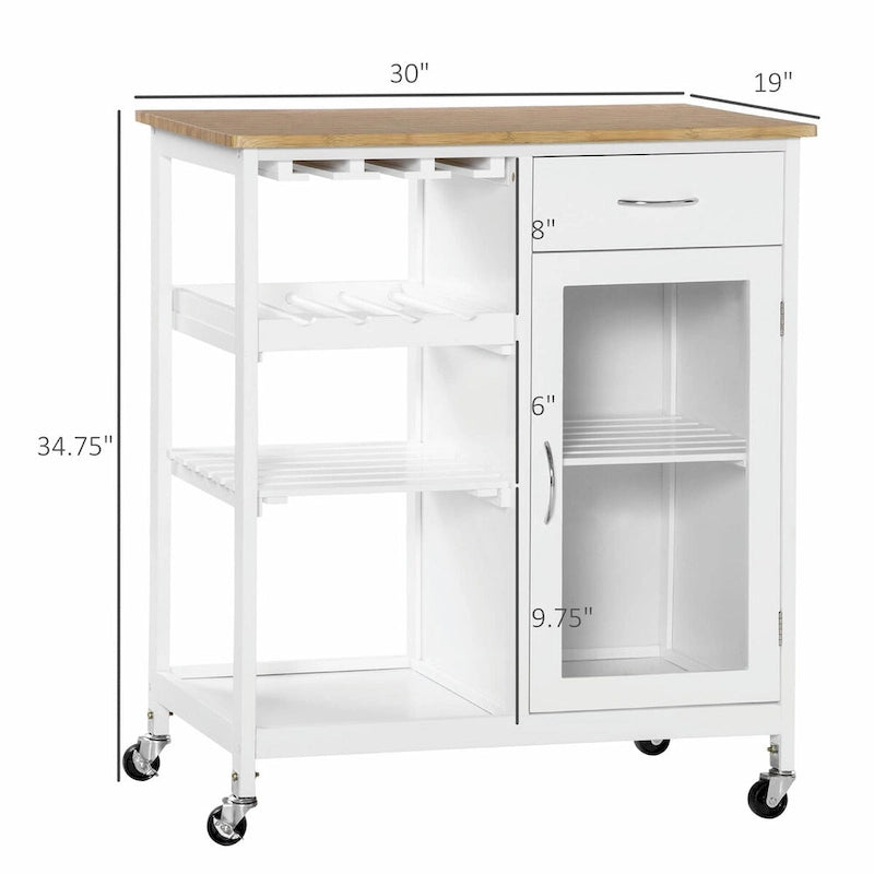 Rolling Kitchen Island with Storage, Wine Rack, Shelves, Drawer, and Cabinet