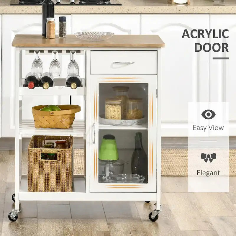 Rolling Kitchen Island with Storage, Wine Rack, Shelves, Drawer, and Cabinet