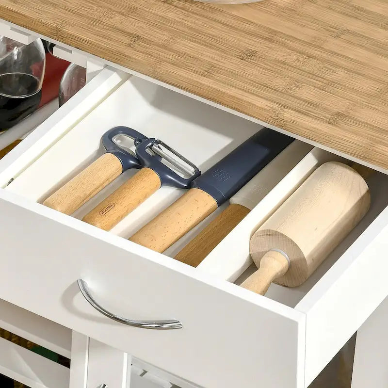 Rolling Kitchen Island with Storage, Wine Rack, Shelves, Drawer, and Cabinet