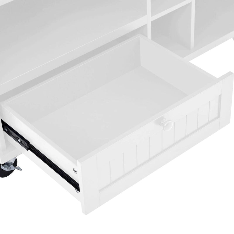 Rubberwood Kitchen Cart with Drop Leaf, Microwave storage rack, Exterior Shelves, and 2 drawers