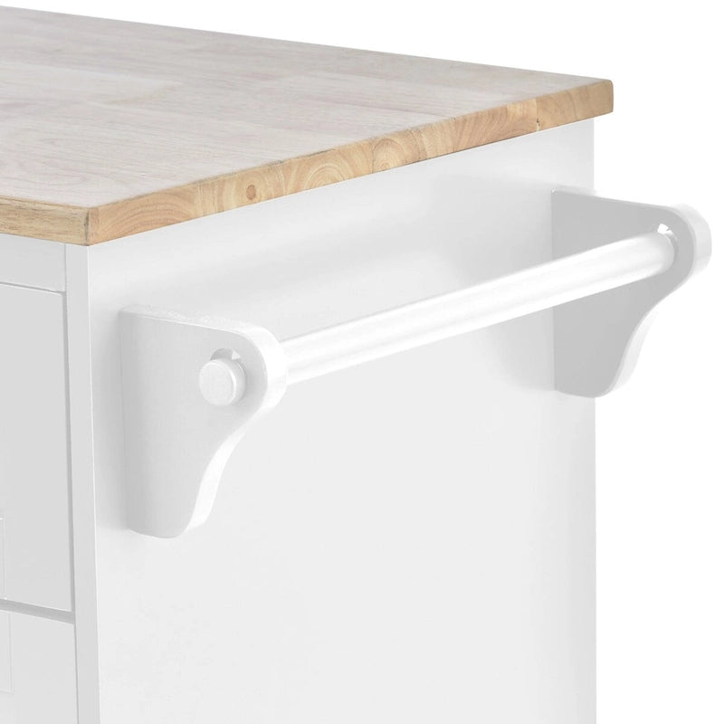 Rubberwood Kitchen Cart with Drop Leaf, Microwave storage rack, Exterior Shelves, and 2 drawers