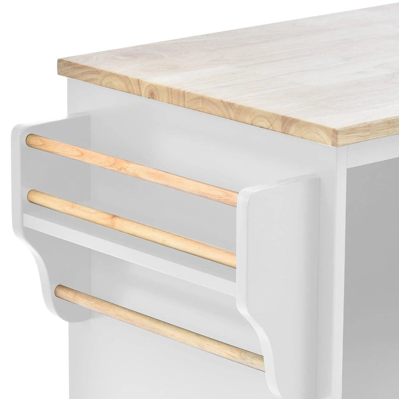 Rubberwood Kitchen Cart with Drop Leaf, Microwave storage rack, Exterior Shelves, and 2 drawers