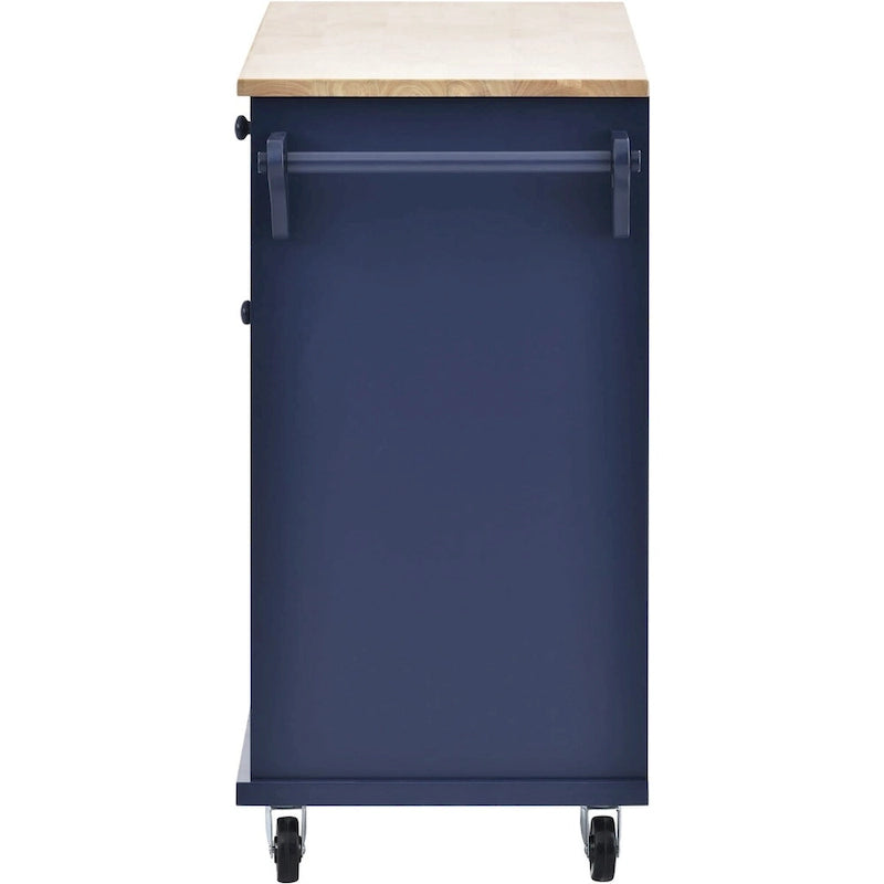 Rubberwood Kitchen Cart with Drop Leaf, Microwave storage rack, Exterior Shelves, and 2 drawers