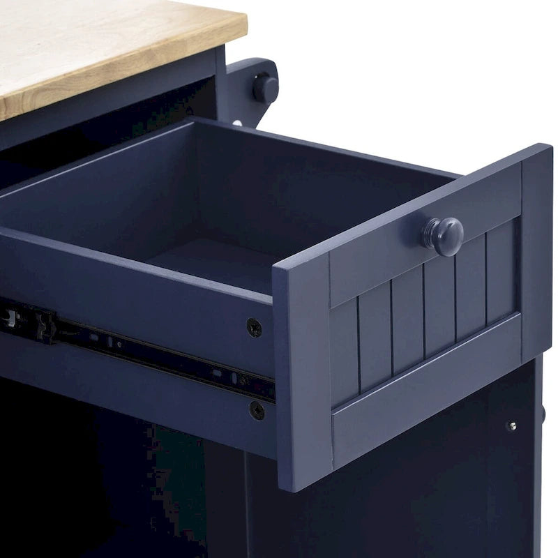 Rubberwood Kitchen Cart with Drop Leaf, Microwave storage rack, Exterior Shelves, and 2 drawers