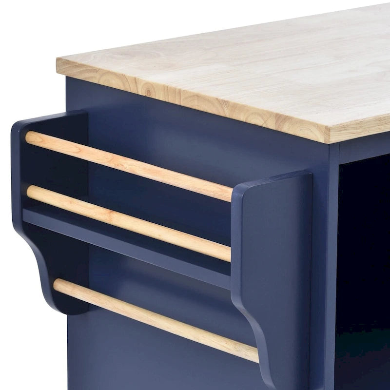 Rubberwood Kitchen Cart with Drop Leaf, Microwave storage rack, Exterior Shelves, and 2 drawers