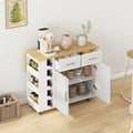 Multi-Functional Kitchen Island Cart with Spice Rack, Towel Holder, Wine Rack, and Foldable Rubberwood Table Top