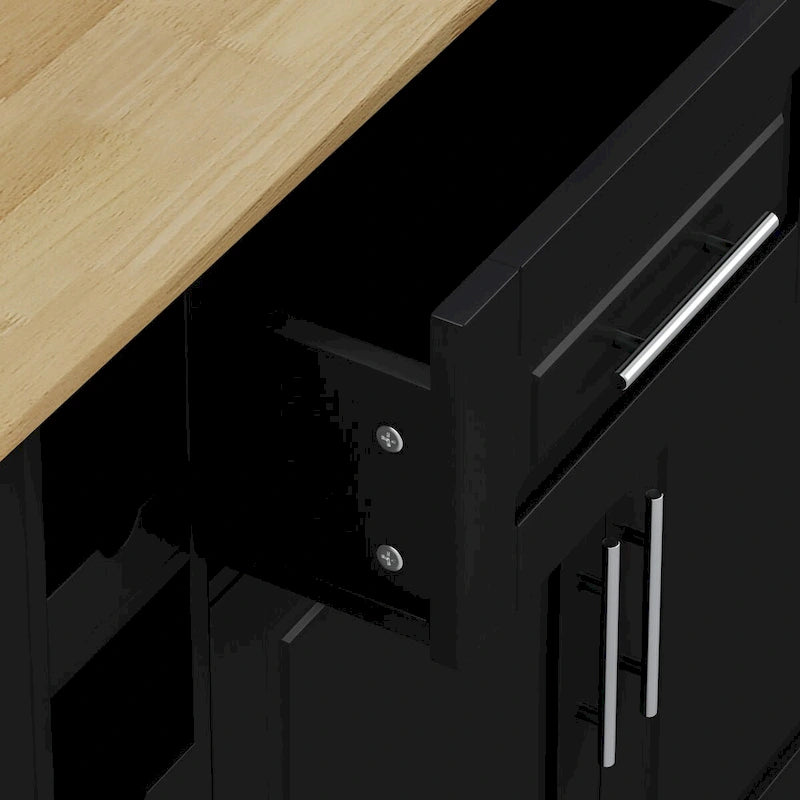 Multi-Functional Kitchen Island Cart with Spice Rack, Towel Holder, Wine Rack, and Foldable Rubberwood Table Top