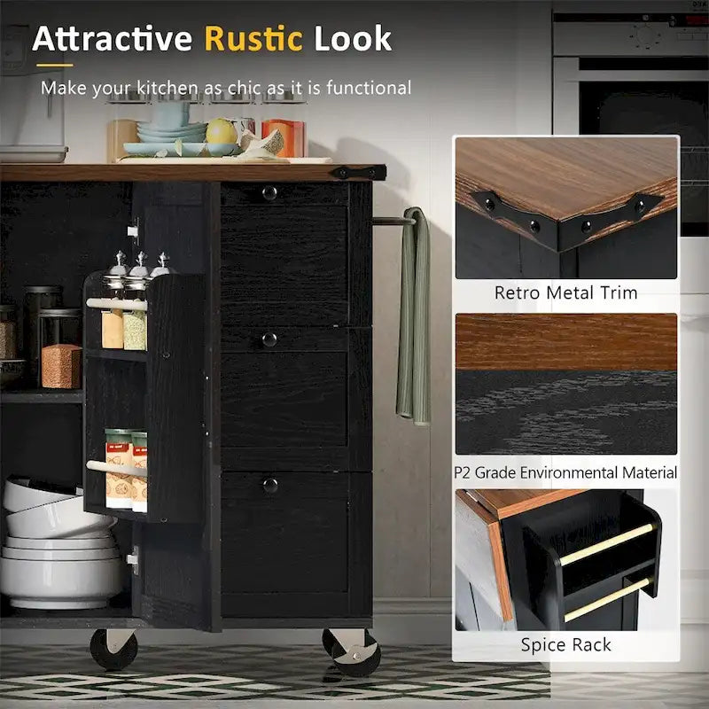 54.5Wood Rolling Kitchen Island w/ Power Outlet,Internal Storage Rack
