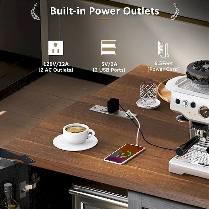 54.5Wood Rolling Kitchen Island w/ Power Outlet,Internal Storage Rack
