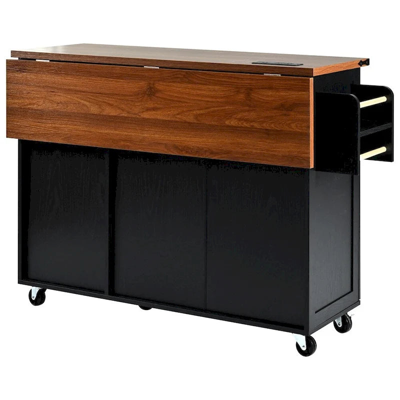 54.5Wood Rolling Kitchen Island w/ Power Outlet,Internal Storage Rack