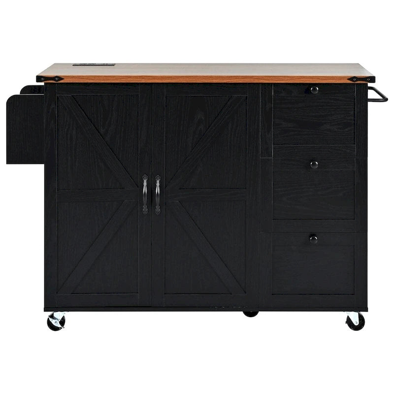 54.5Wood Rolling Kitchen Island w/ Power Outlet,Internal Storage Rack