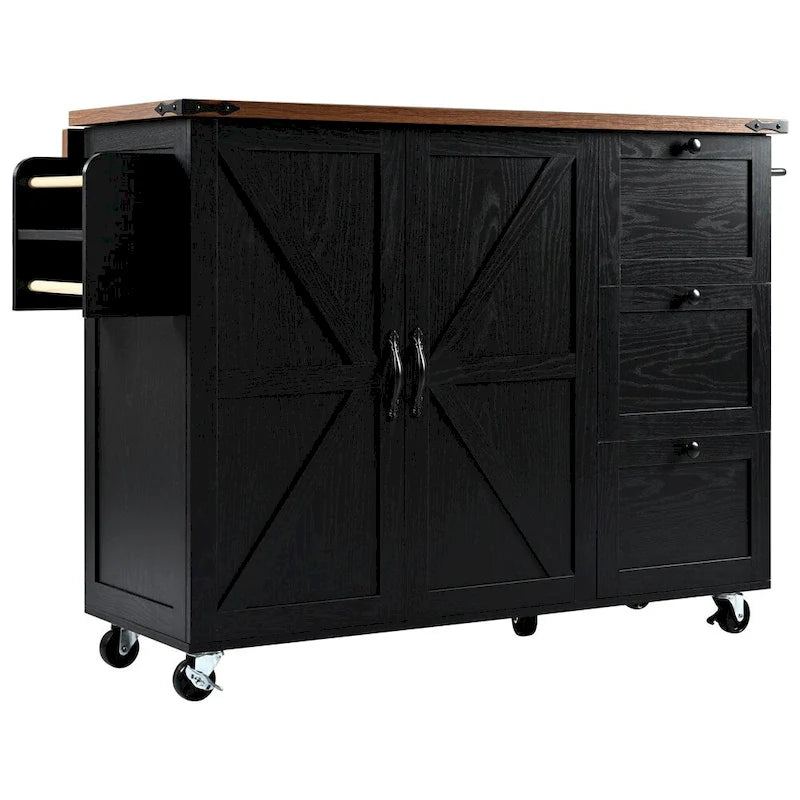 54.5Wood Rolling Kitchen Island w/ Power Outlet,Internal Storage Rack