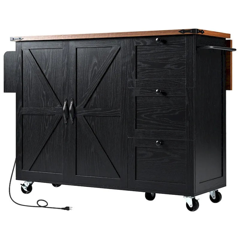 54.5Wood Rolling Kitchen Island w/ Power Outlet,Internal Storage Rack