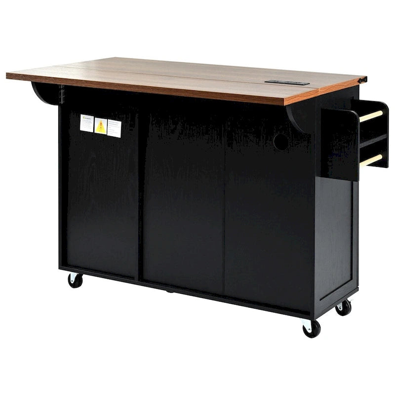 54.5Wood Rolling Kitchen Island w/ Power Outlet,Internal Storage Rack