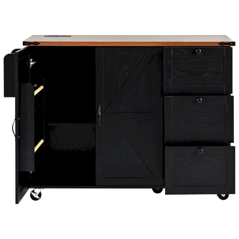 54.5Wood Rolling Kitchen Island w/ Power Outlet,Internal Storage Rack