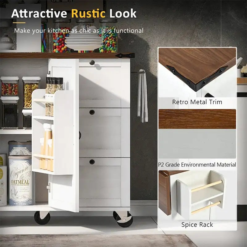 54.5Wood Rolling Kitchen Island w/ Power Outlet,Internal Storage Rack