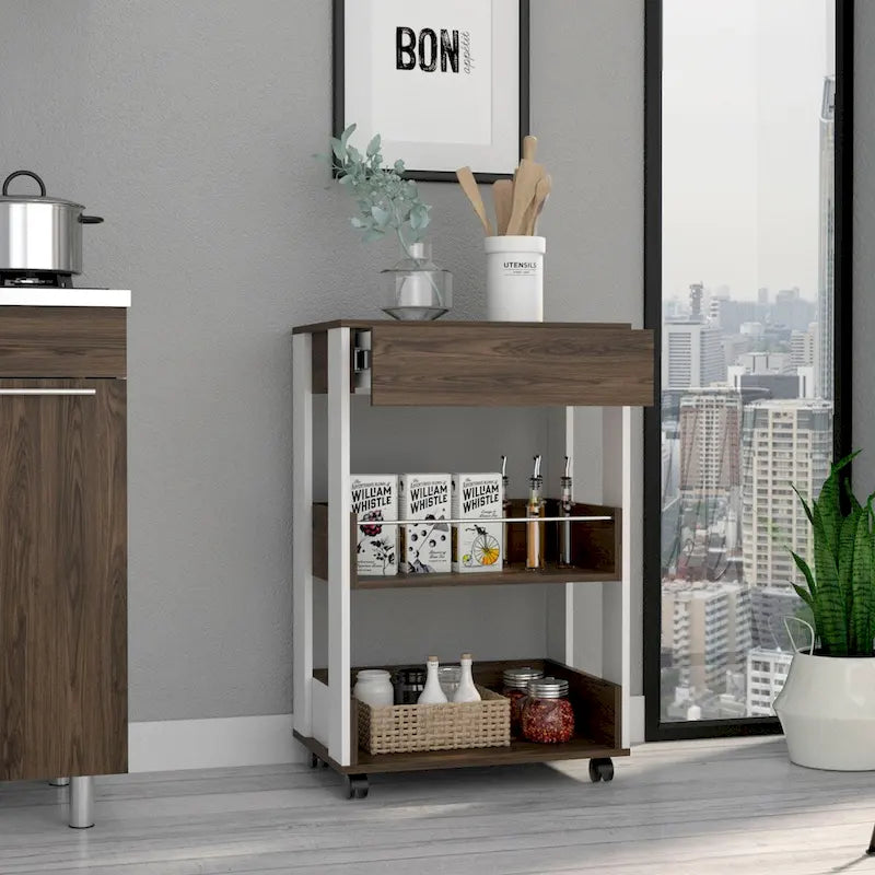 2-Tier Shelf and Drawer Kitchen Cart
