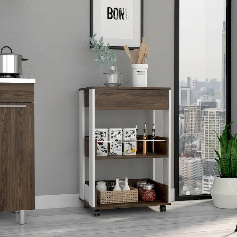 2-Tier Shelf and Drawer Kitchen Cart