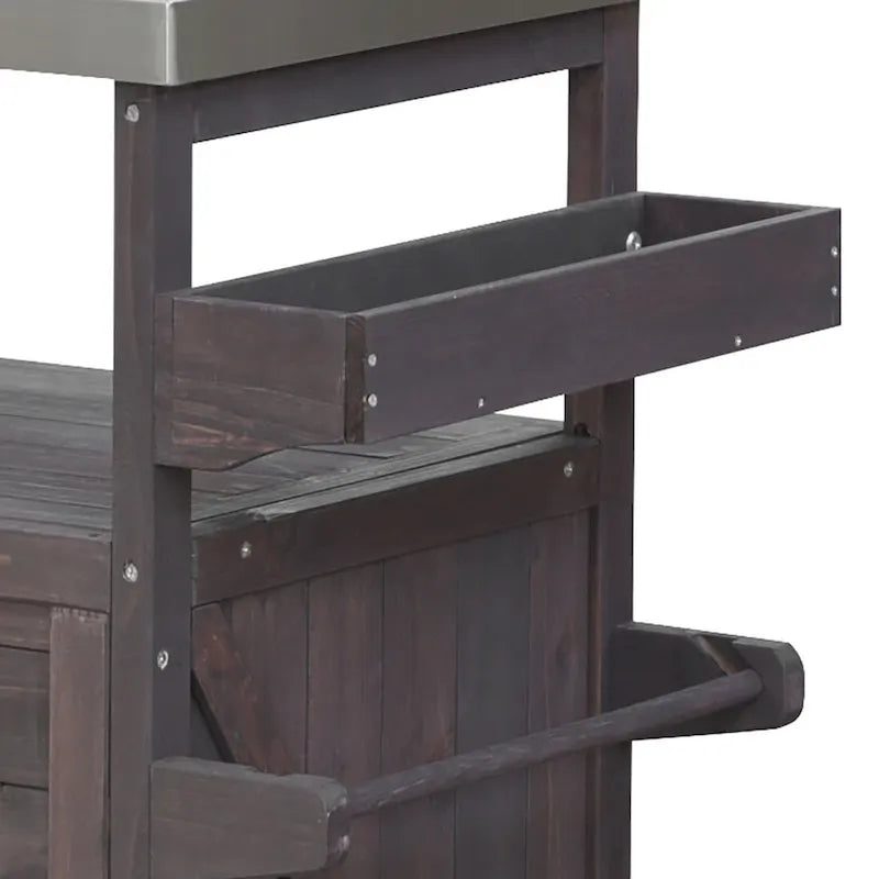 Vintage Stylish Wooden Kitchen Island with Stainless Steel Top, Indoor/Outdoor Use
